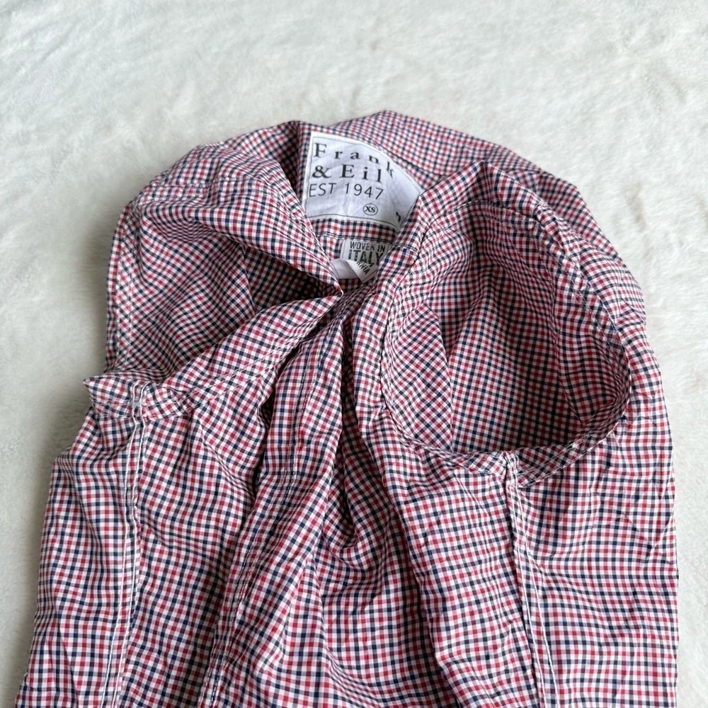 Frank & Eileen Barry Woven Italy Cotton Red Navy Shirt XS
